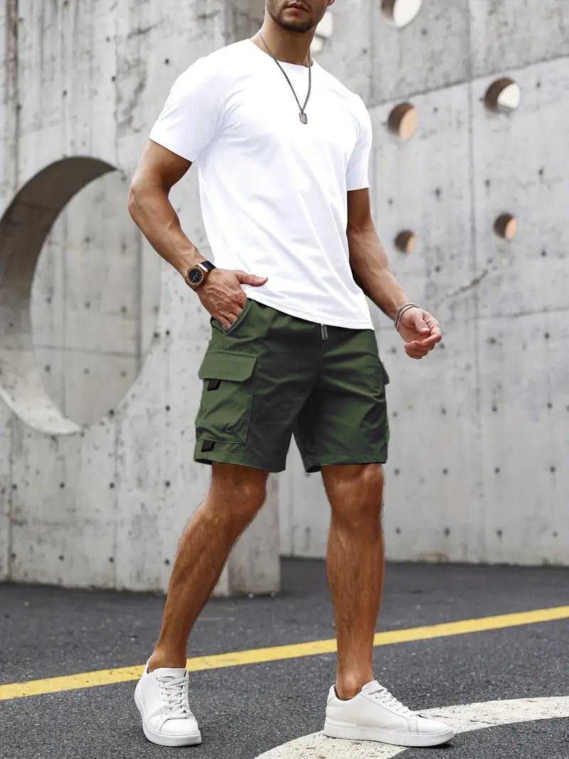 Peppyzone Men Cargo Shorts - Cotton Casual Olive - Image 5