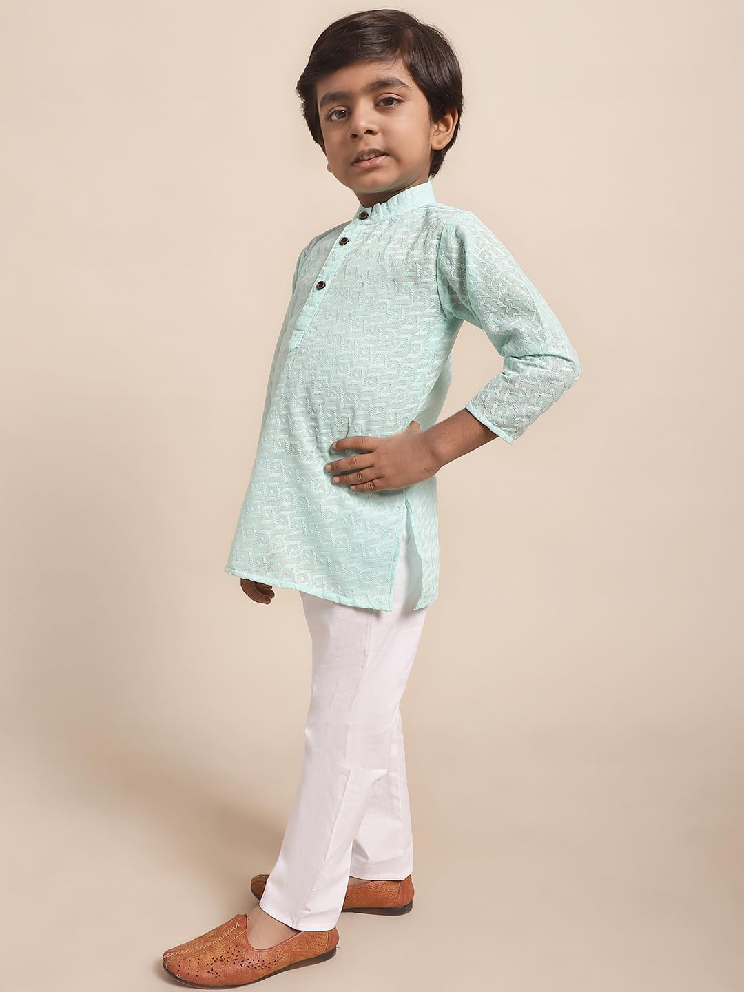 Superminis Chikankari Kurta Set for Baby Boys - Sea Green - Image 4