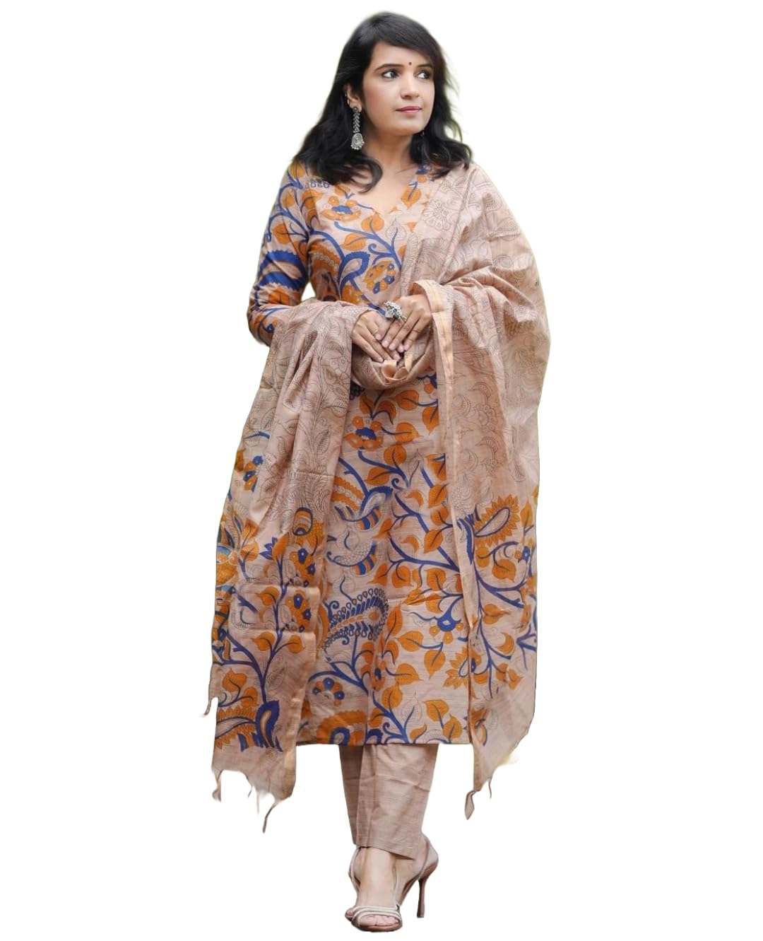 ANNI DESIGNER Beige Kalam Kurta Set for Women