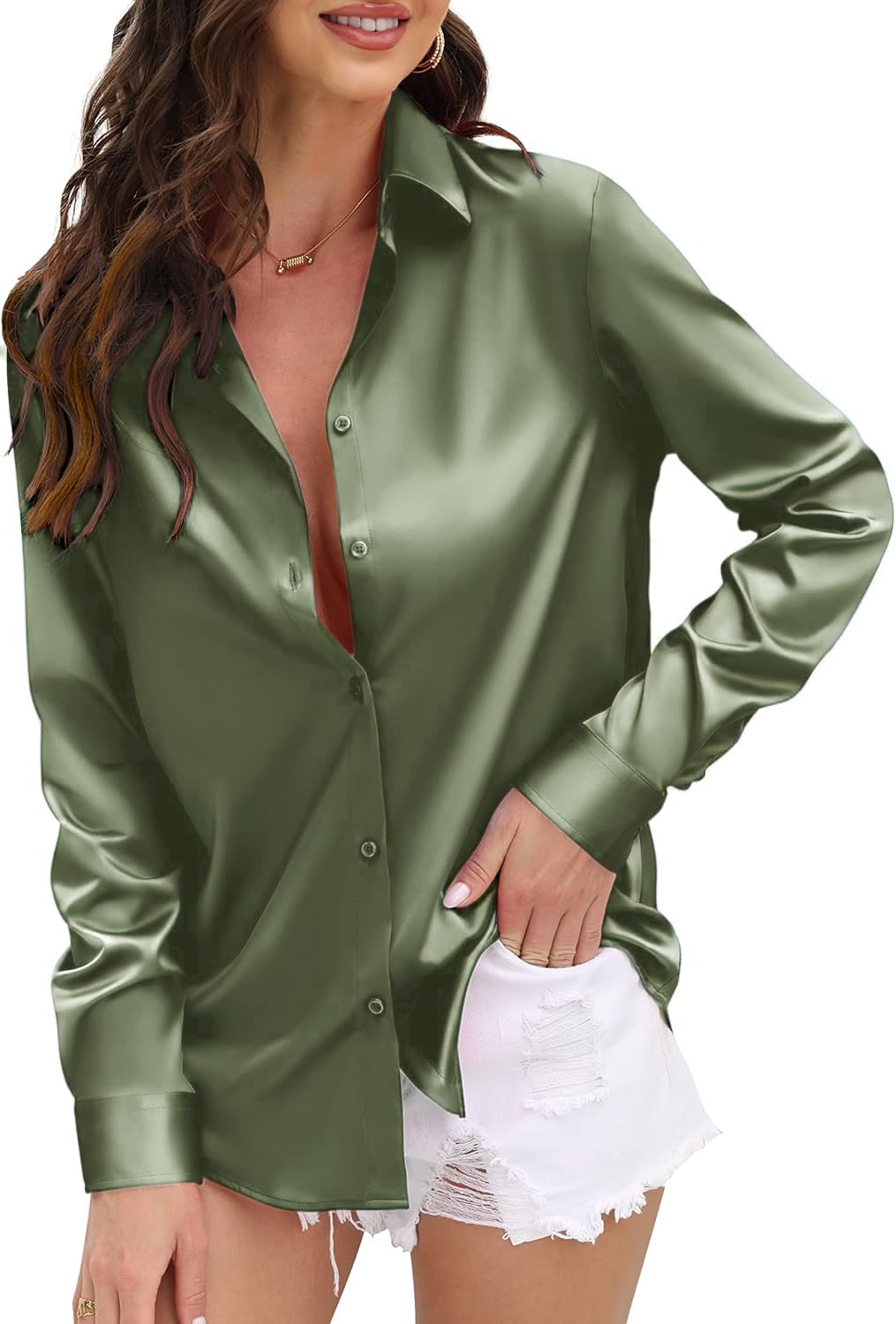 IndoPrimo Women's Satin Shirt Full Sleeve