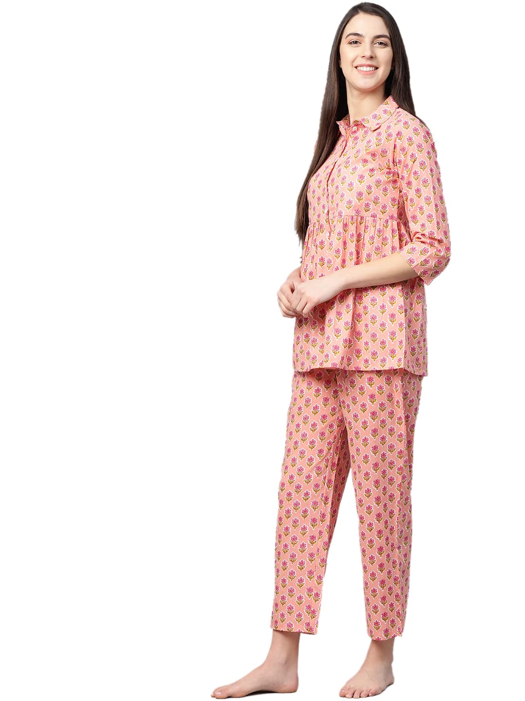 Yash Gallery Pink Floral Cotton Nightwear for Women - Image 2