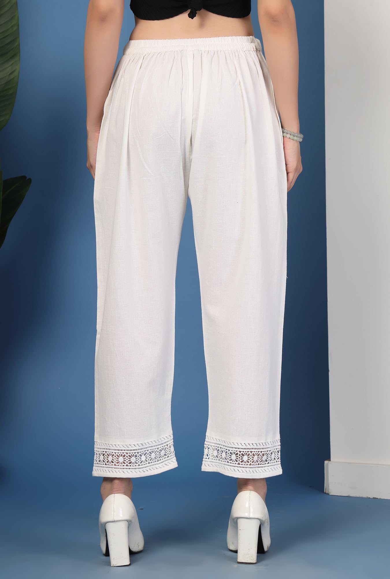 Pistaa Women Pure Cotton Palazzos - Snow White - Image 4