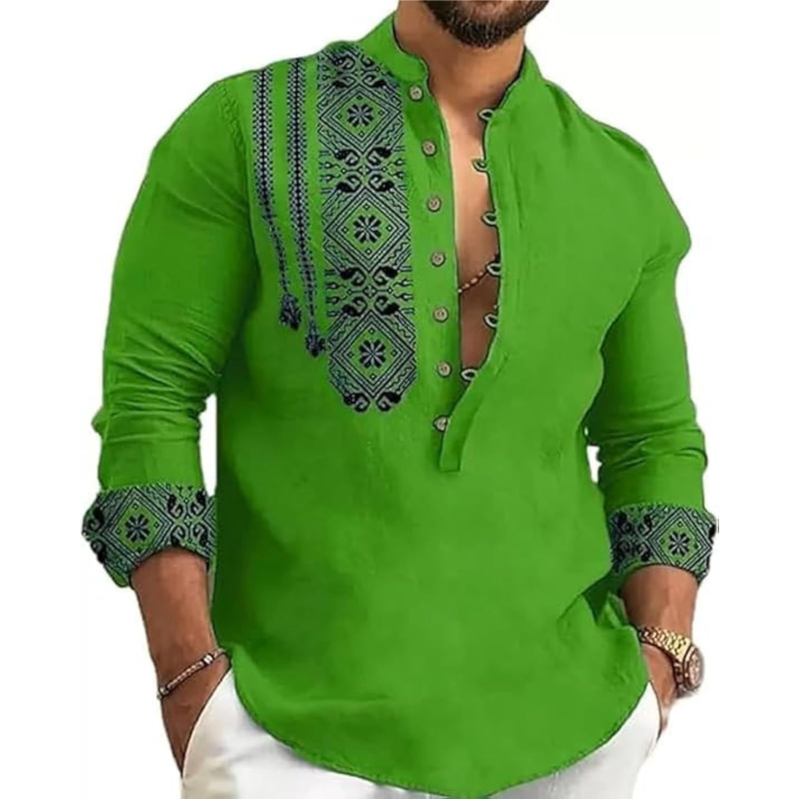 DEELMO Men's Cotton Blend Kurta - Green