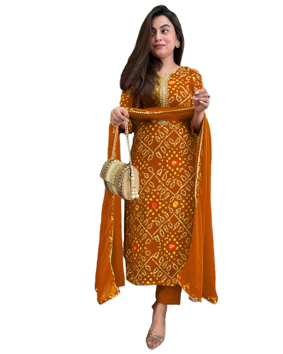 ANNI DESIGNER Women's Rayon Blend Bandhej Kurta