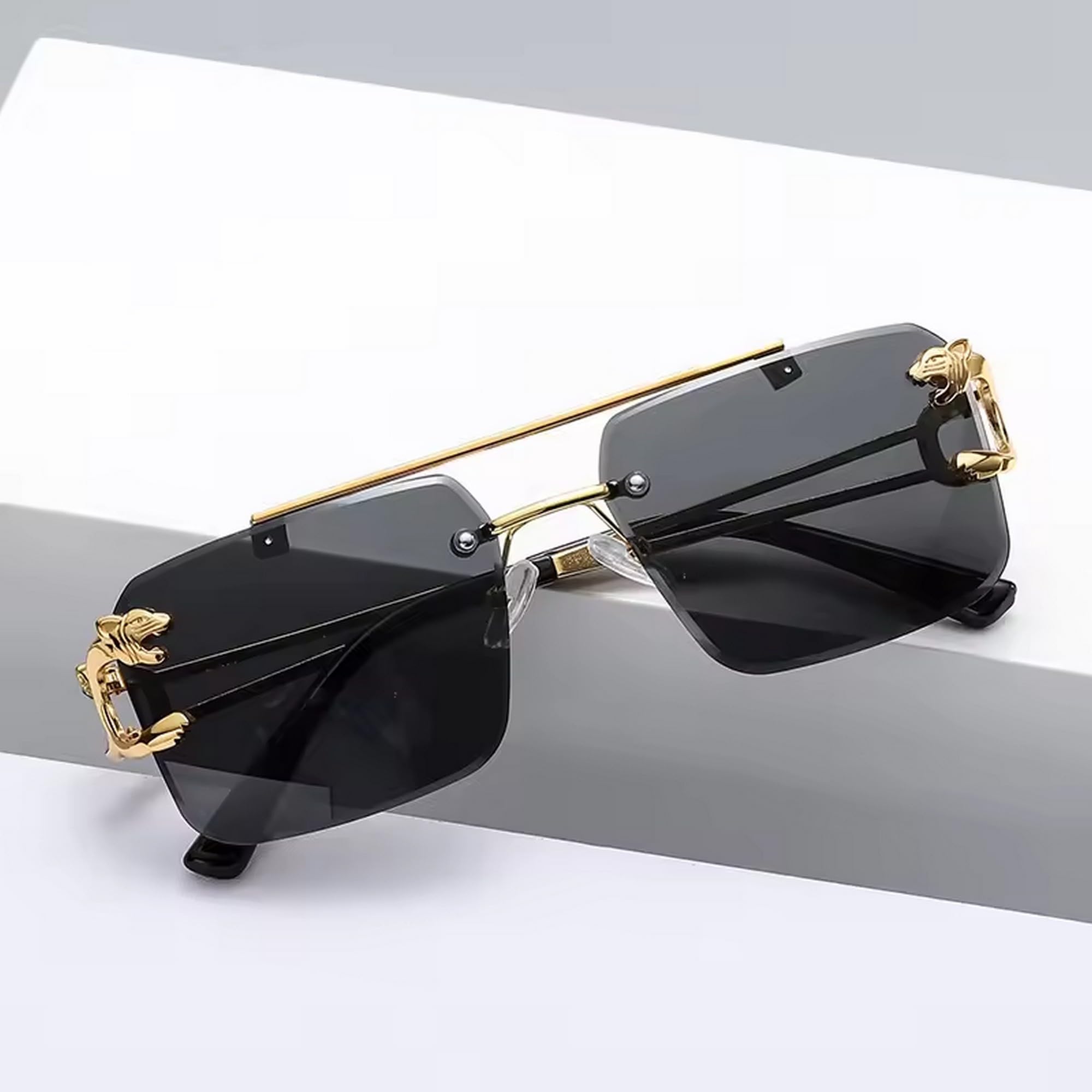 Dervin Retro Rimless Sunglasses - Black Unisex - Image 3