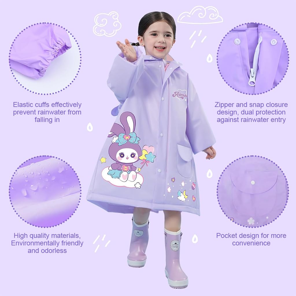 SNOWIE Kids Hooded Raincoat - Cartoon StellaLou Print - Image 4