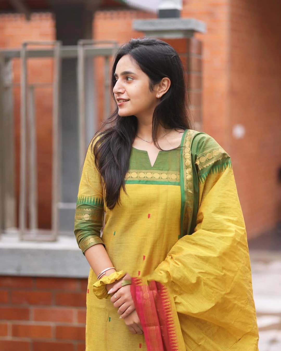 TWINLIGHT Women's Kanchi Cotton Kurta and Dupatta Set - Yellow - Image 4