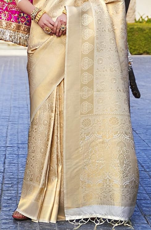 Jaanvi Fashion Banarasi Silk Saree - Silver Zari Work - Image 3