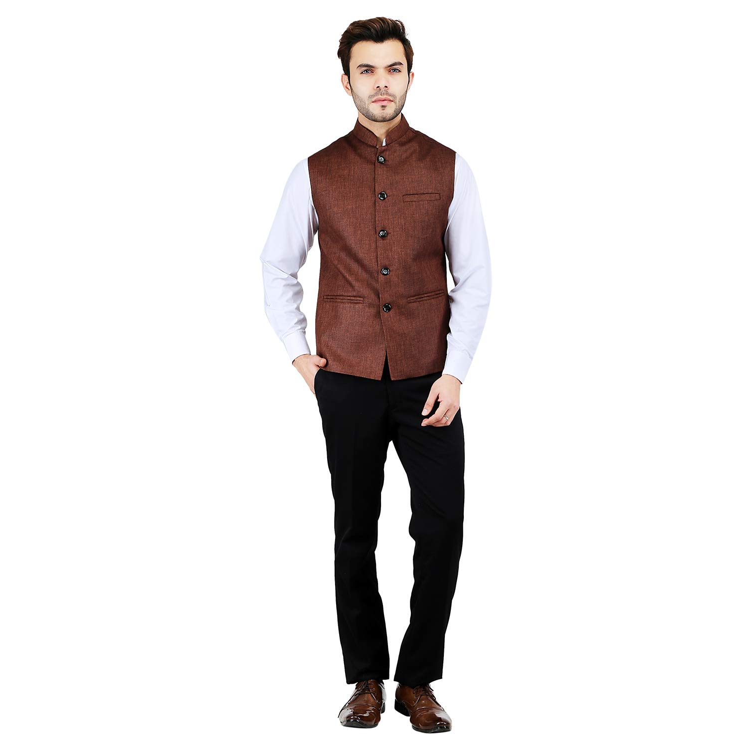 Badoliya Sons Men Jute Nehru Jacket - Brown - Image 4