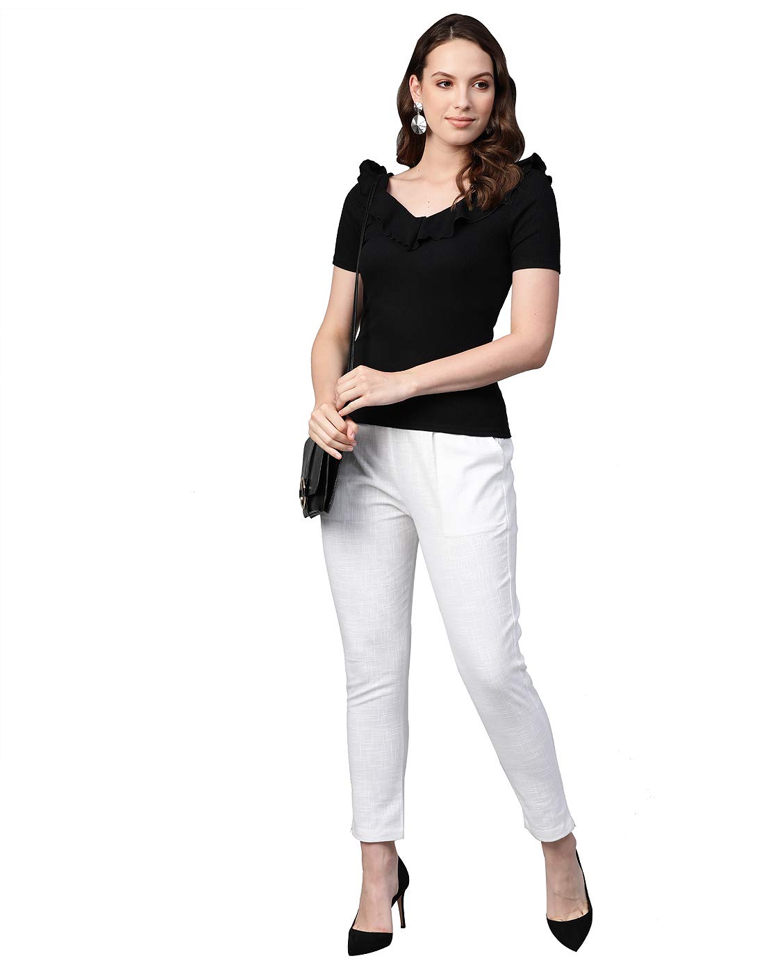 Yash Fashion Women's Cotton Slub Trouser - White - Image 3