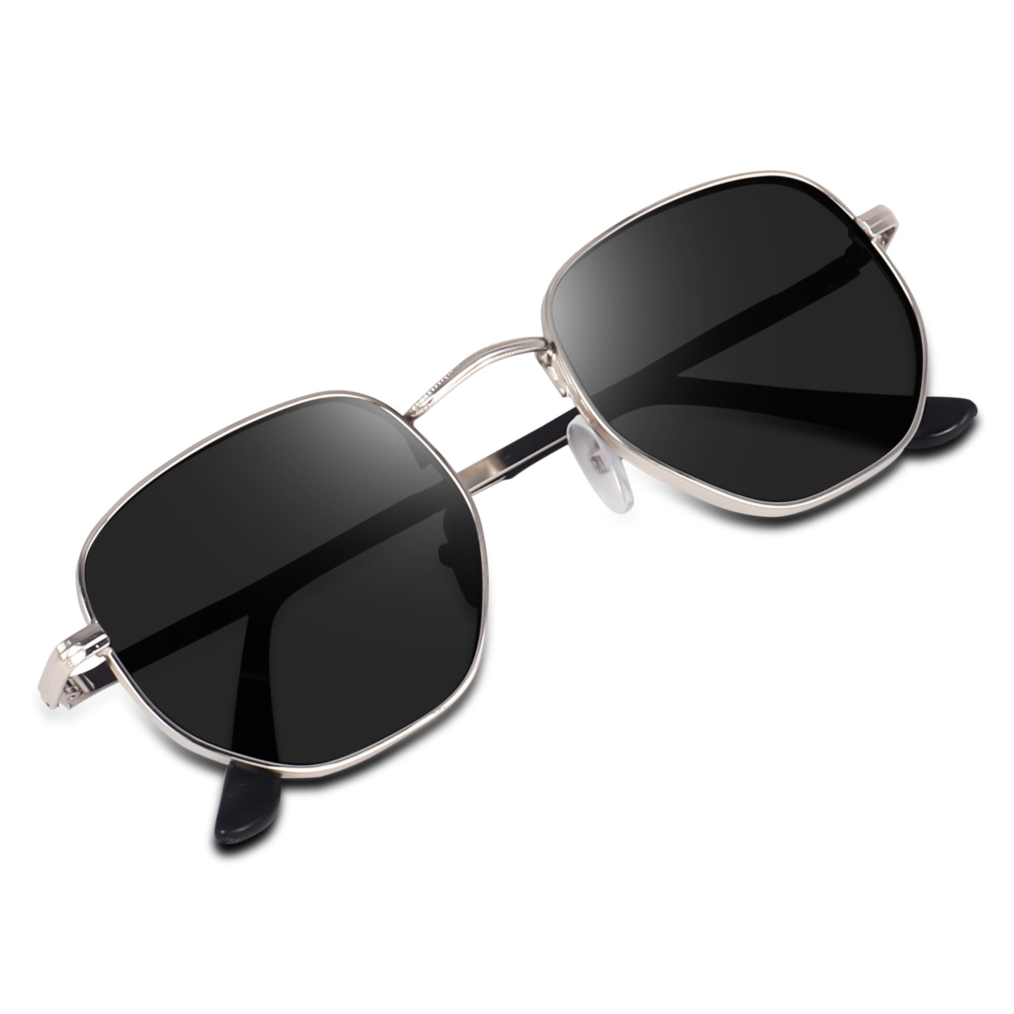 Dervin Hexagonal Sunglasses - Silver-Black - Image 3