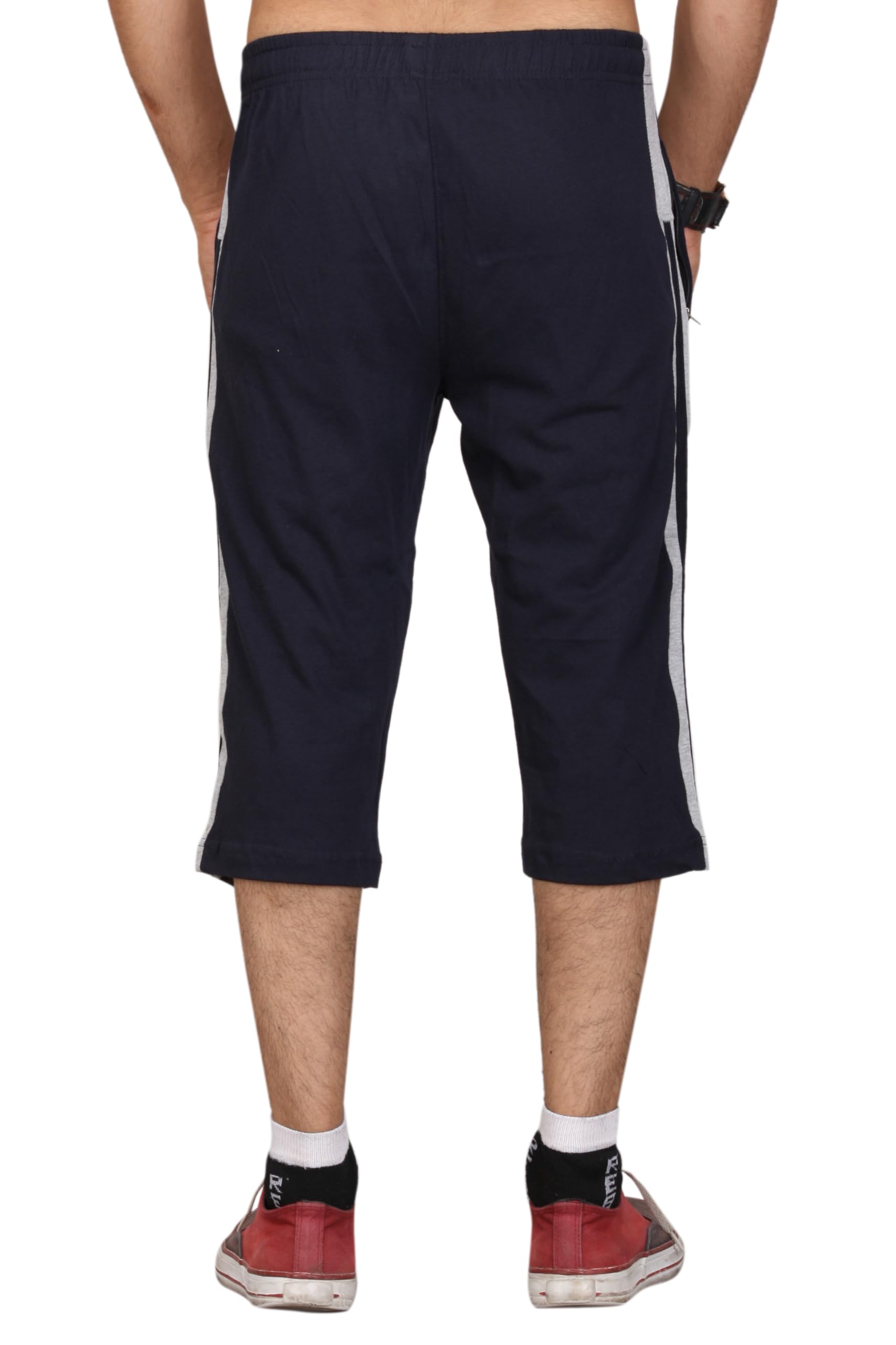 VEGO Men's Cotton Capri Shorts - Navy Blue - Image 3