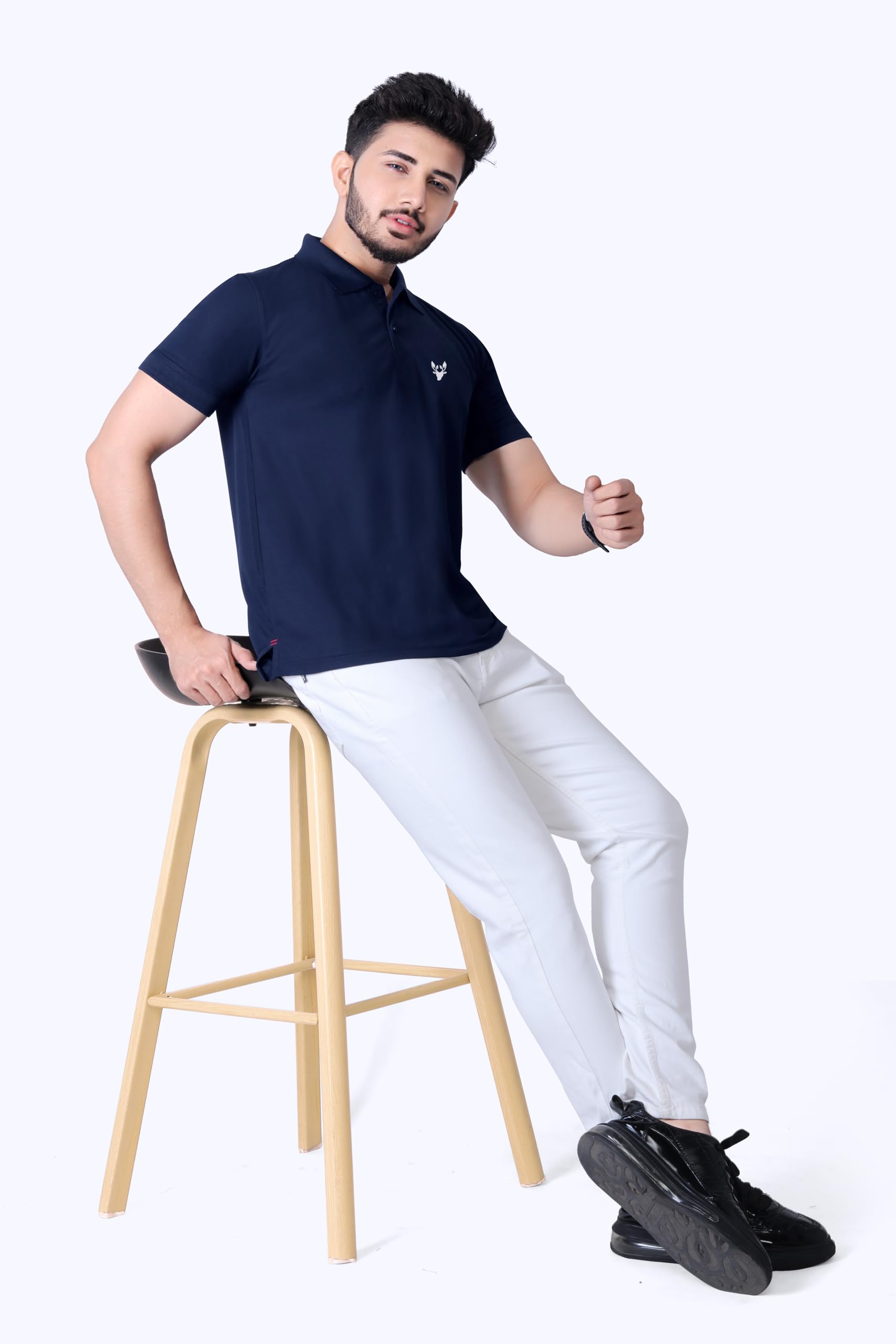 DEE LEAF Men Navy Blue Polo Neck T-Shirt - Image 4