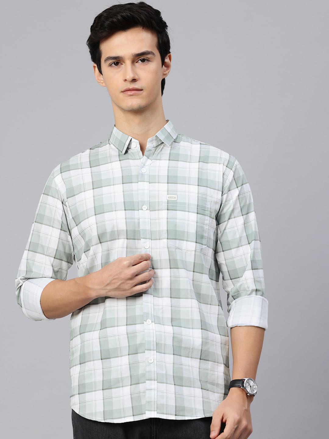Majestic Man Checked Shirt for Men - Dusty Green - Image 2