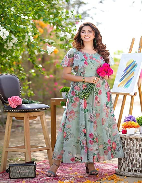 GarbGlide Women Georgette Floral Digital Print Dress - Image 4
