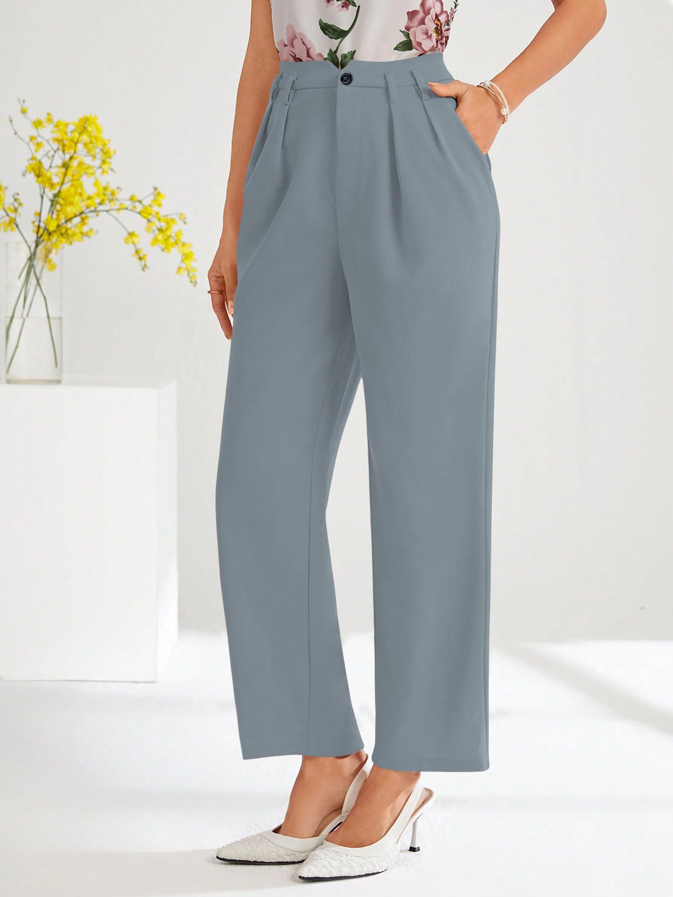 Shasmi Women's Sky Blue Pleated Trousers - Image 4
