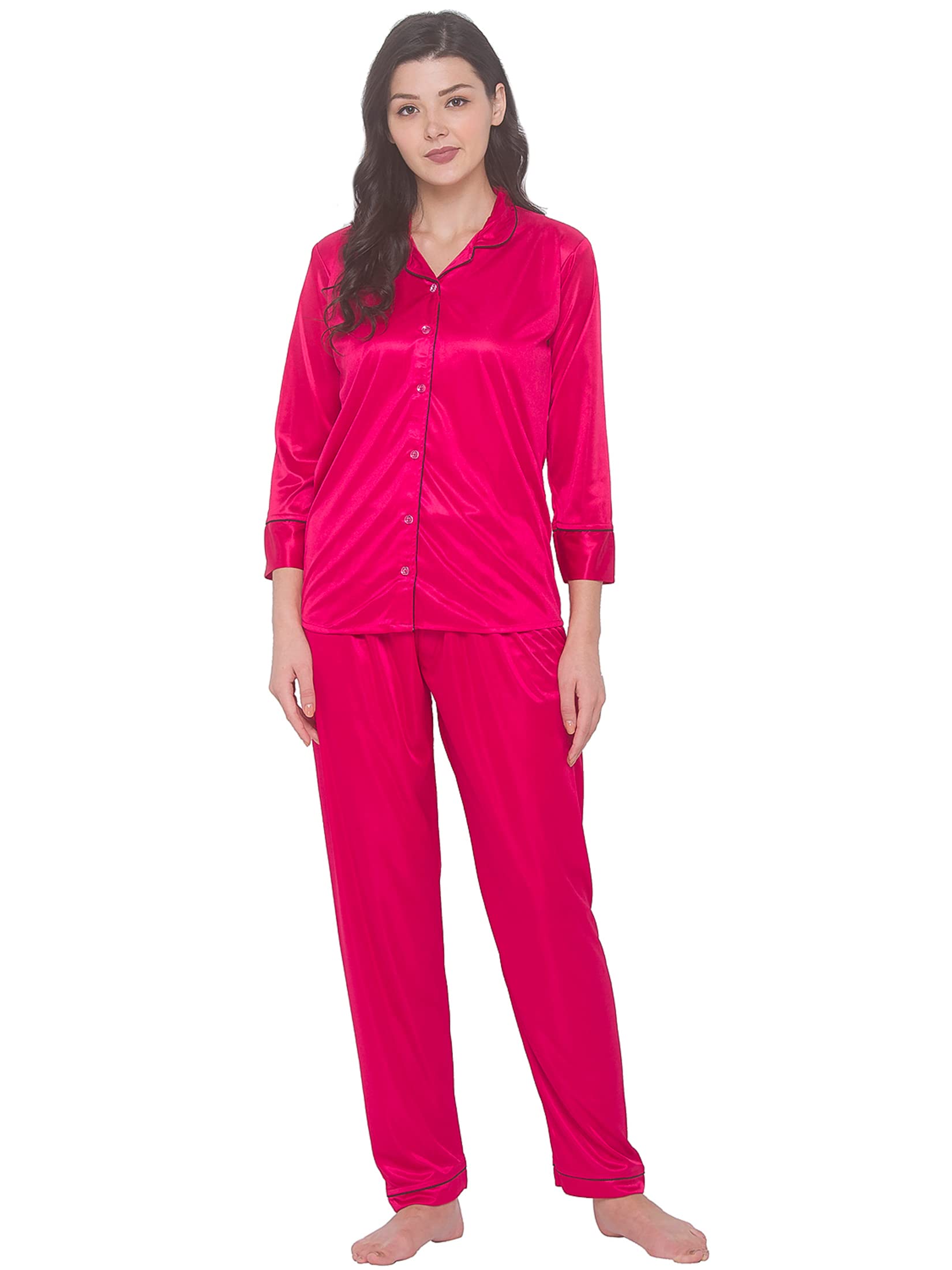 GarbGlide Women Satin Night Suit - Red - Image 2