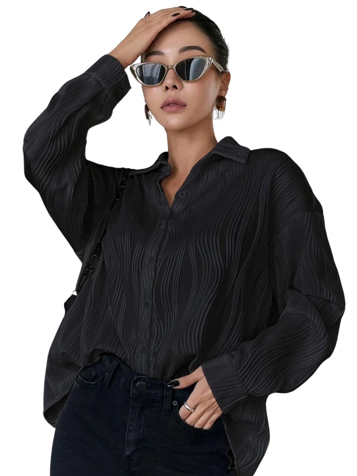 Leriya Fashion Women's Long Sleeve Button Down Shirt