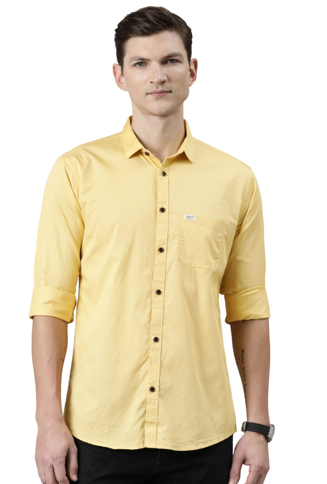 Majestic Man Casual Shirt for Men - Pale Yellow