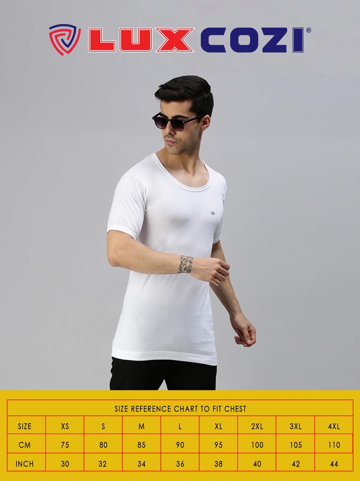 Lux Cozi Men White Half Sleeves Cotton Vest - Image 5