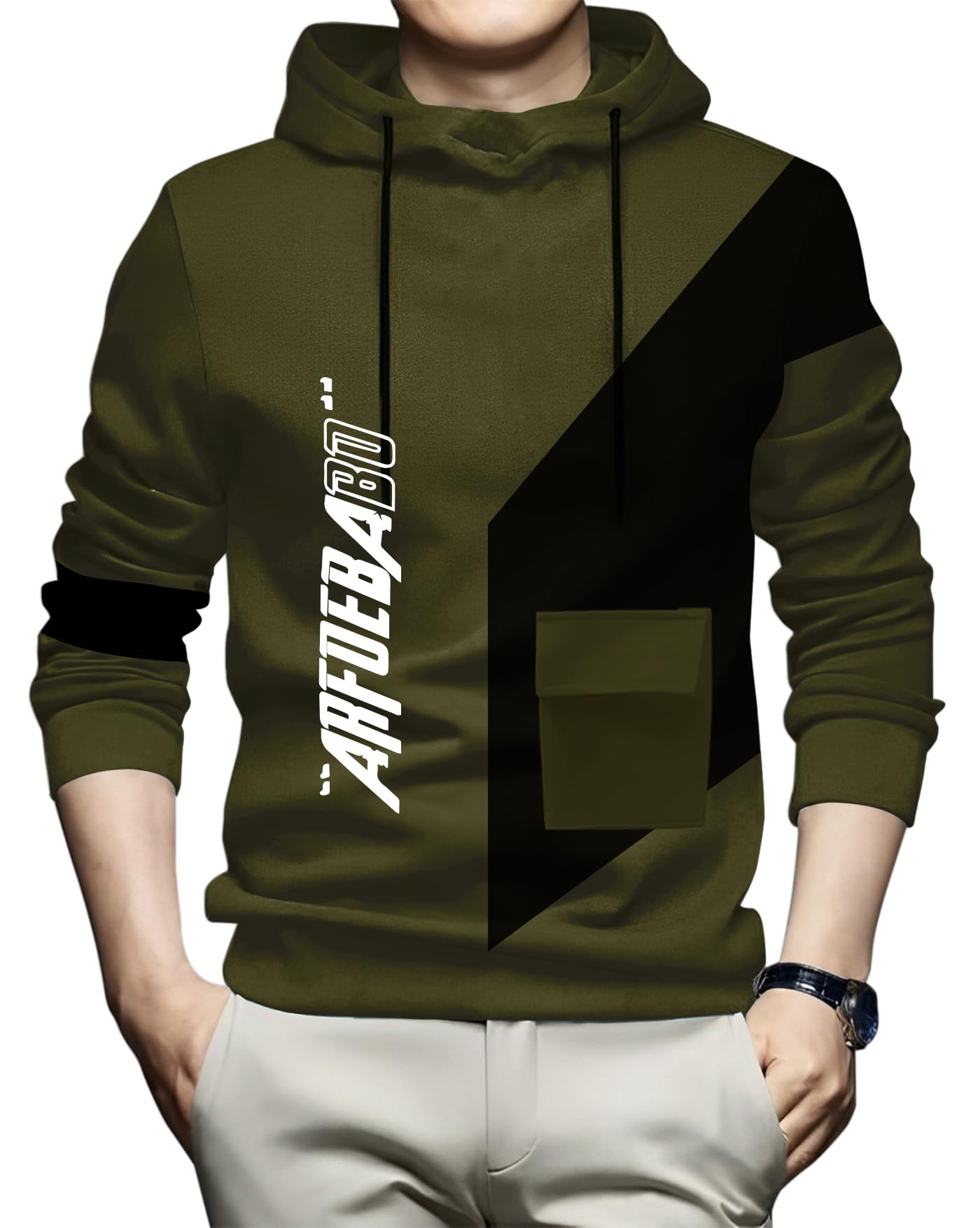 AUSK Men Cotton Blend Hoodies T-Shirt - Olive