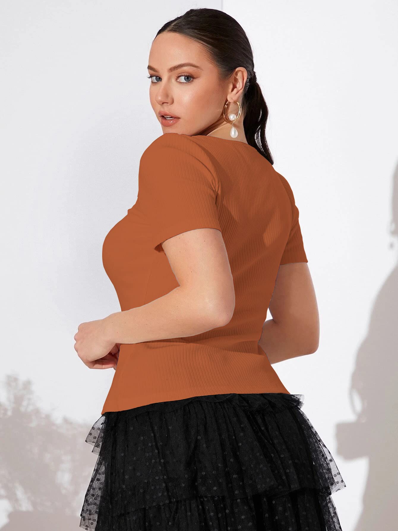 Shasmi Rust Square Neck T-Shirt for Women - Image 3