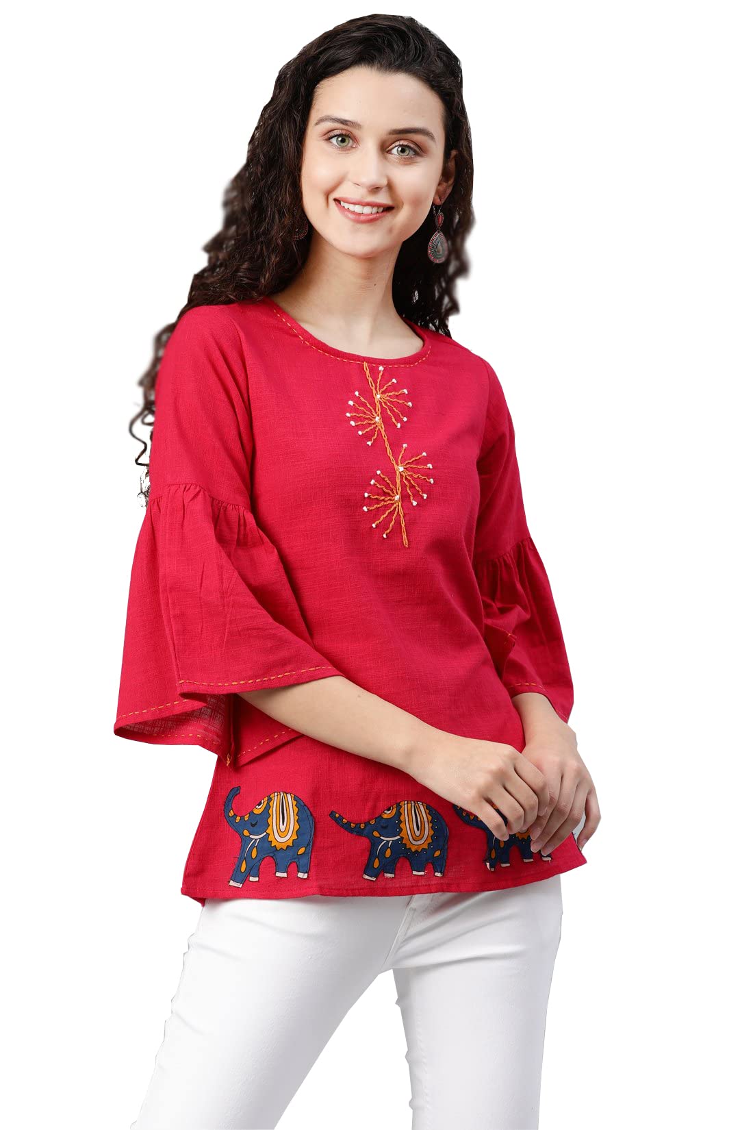 Yash Fashion Women's Cotton Slub Patch Work Top