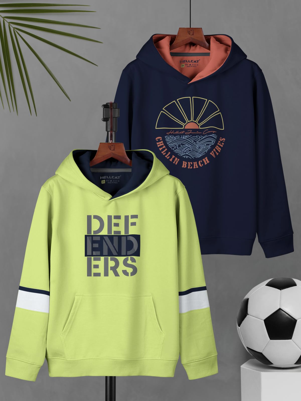 HELLCAT Cotton Hoodies for Boys - Green & Navy Blue - Image 2