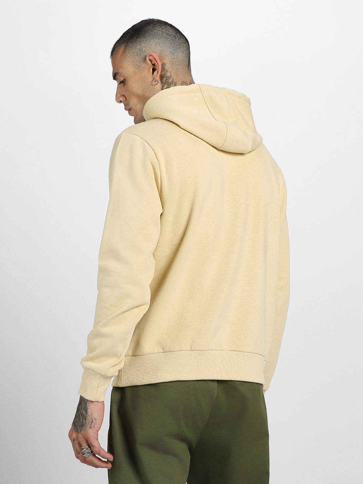 Veirdo Men's Beige Cotton Fleece Hoodie - Image 2