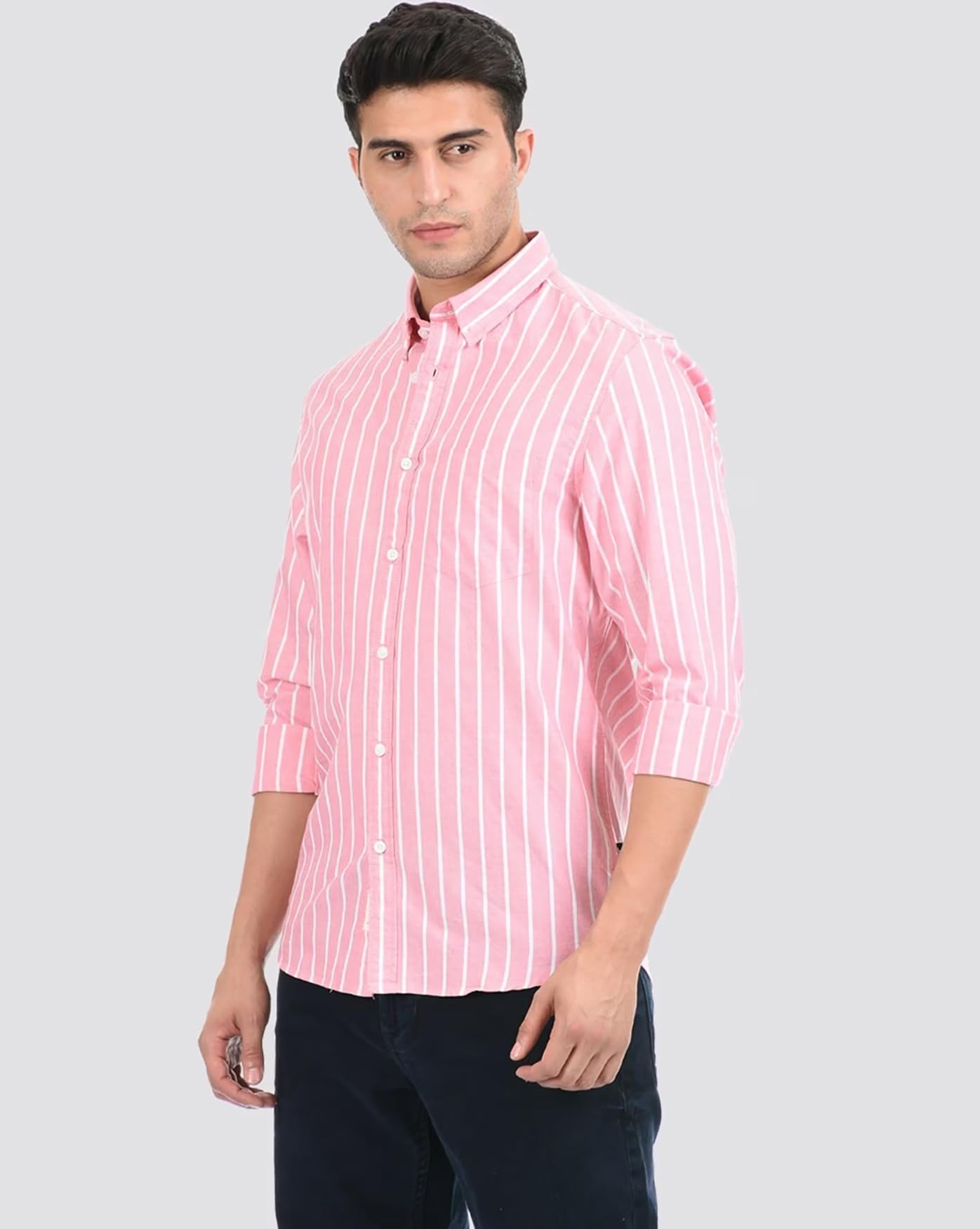 U-TURN Men's Slim Fit Casual Shirt - Pink Striped - Image 3