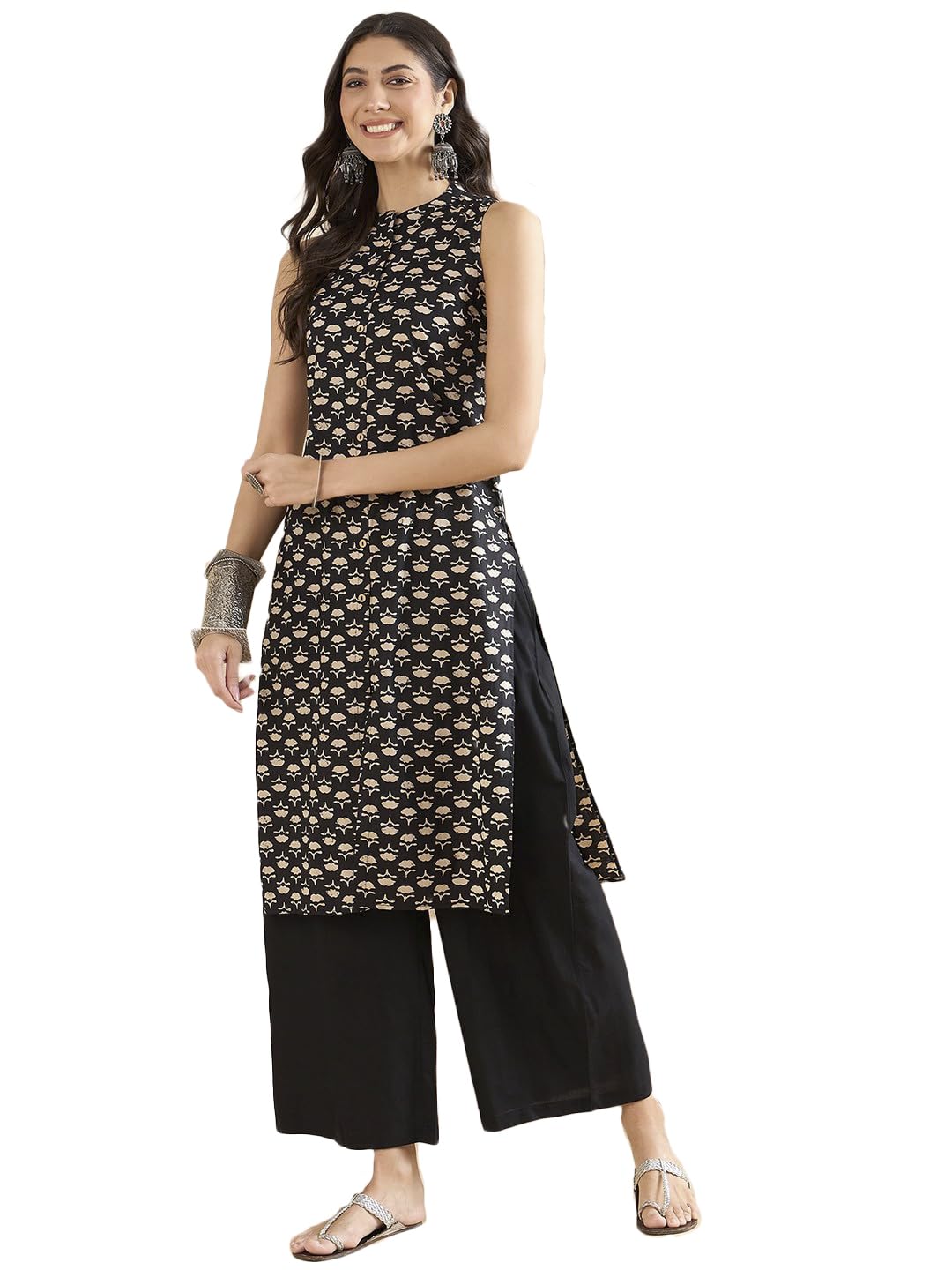 miss fame Women's Sleeveless Cotton Kurta - Brown
