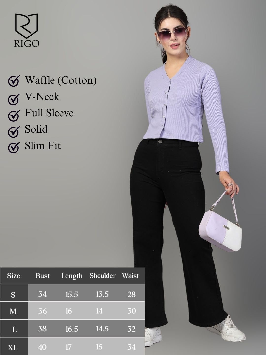 Rigo Women's V-Neck Rib Knit Top - Light Purple - Image 2