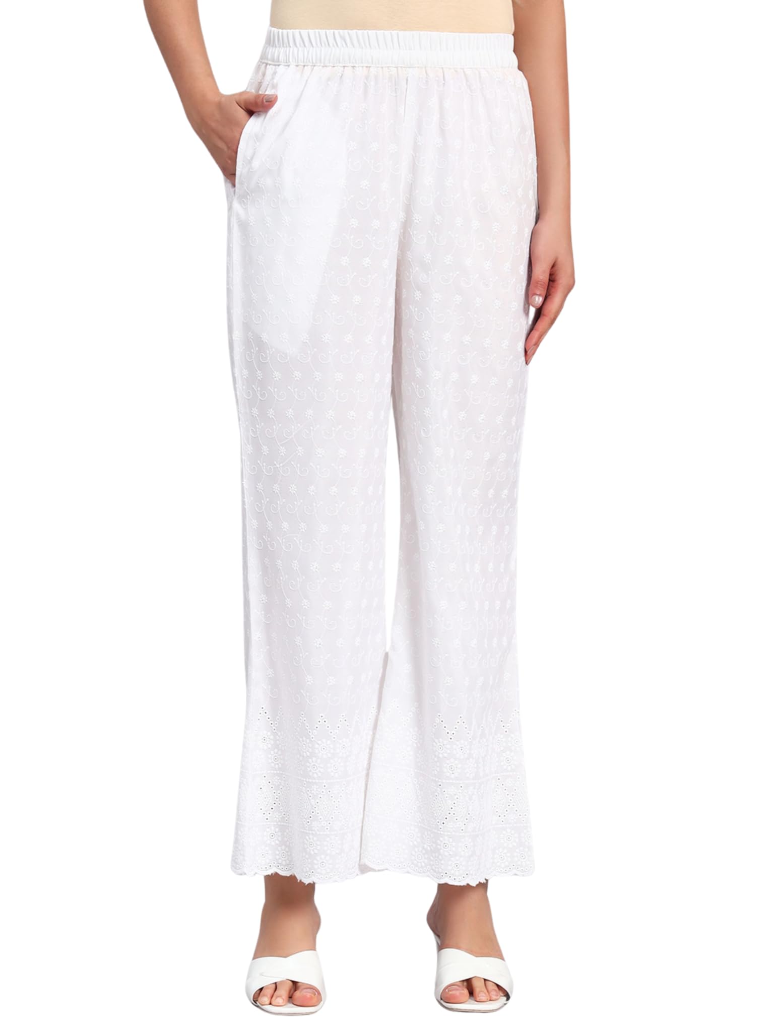 White Chikankari Palazzo for Women