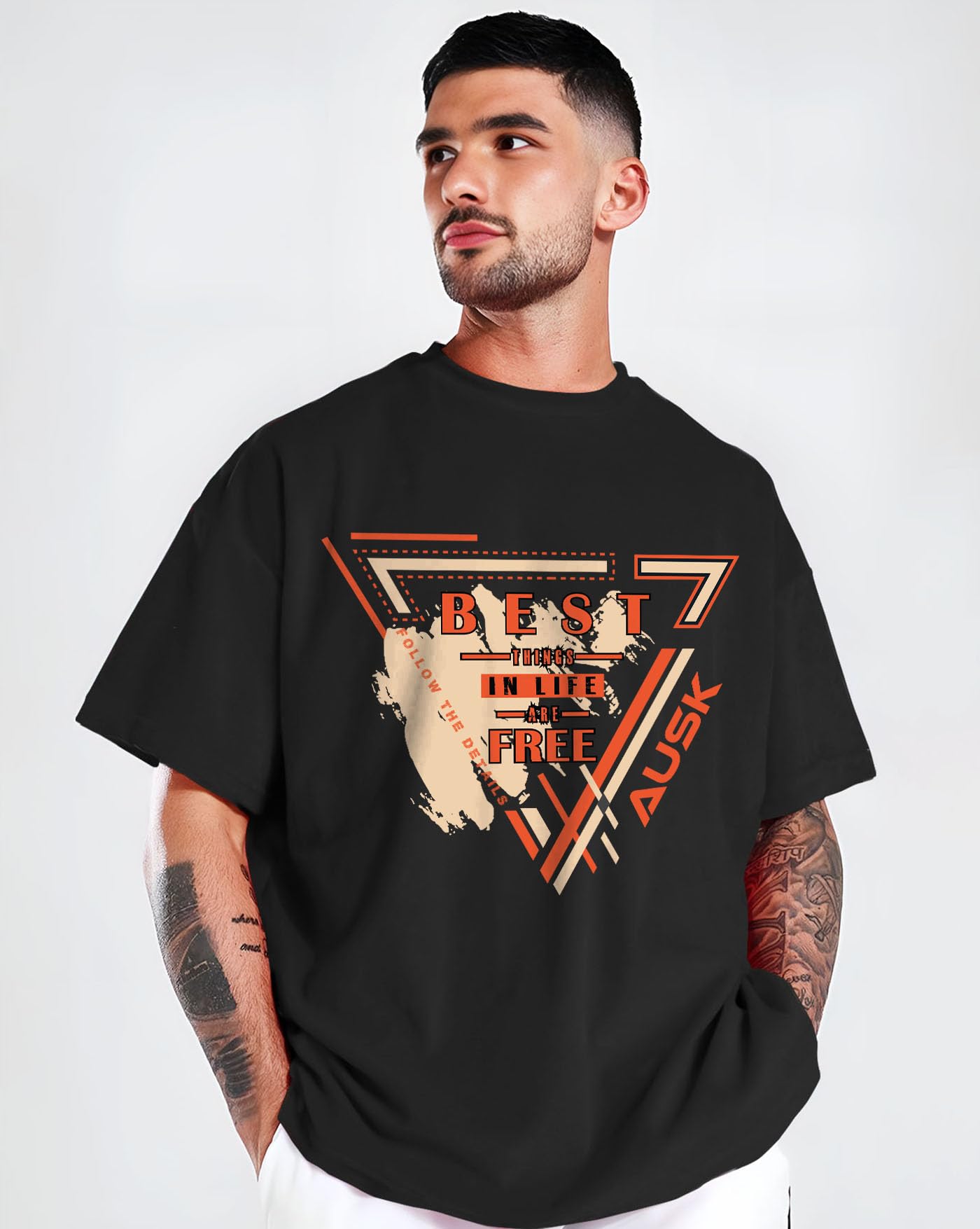 AUSK Men Printed Oversized T-Shirt - Black - Image 2