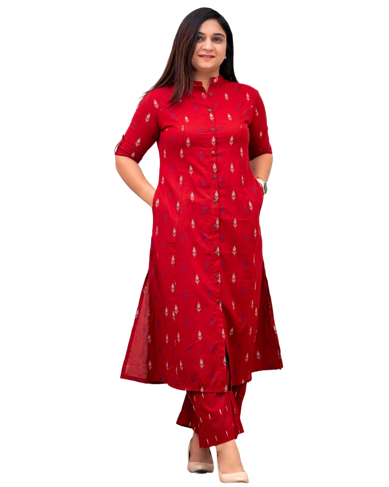 GoSriKi Red Rayon Viscose A-Line Kurta Set for Women