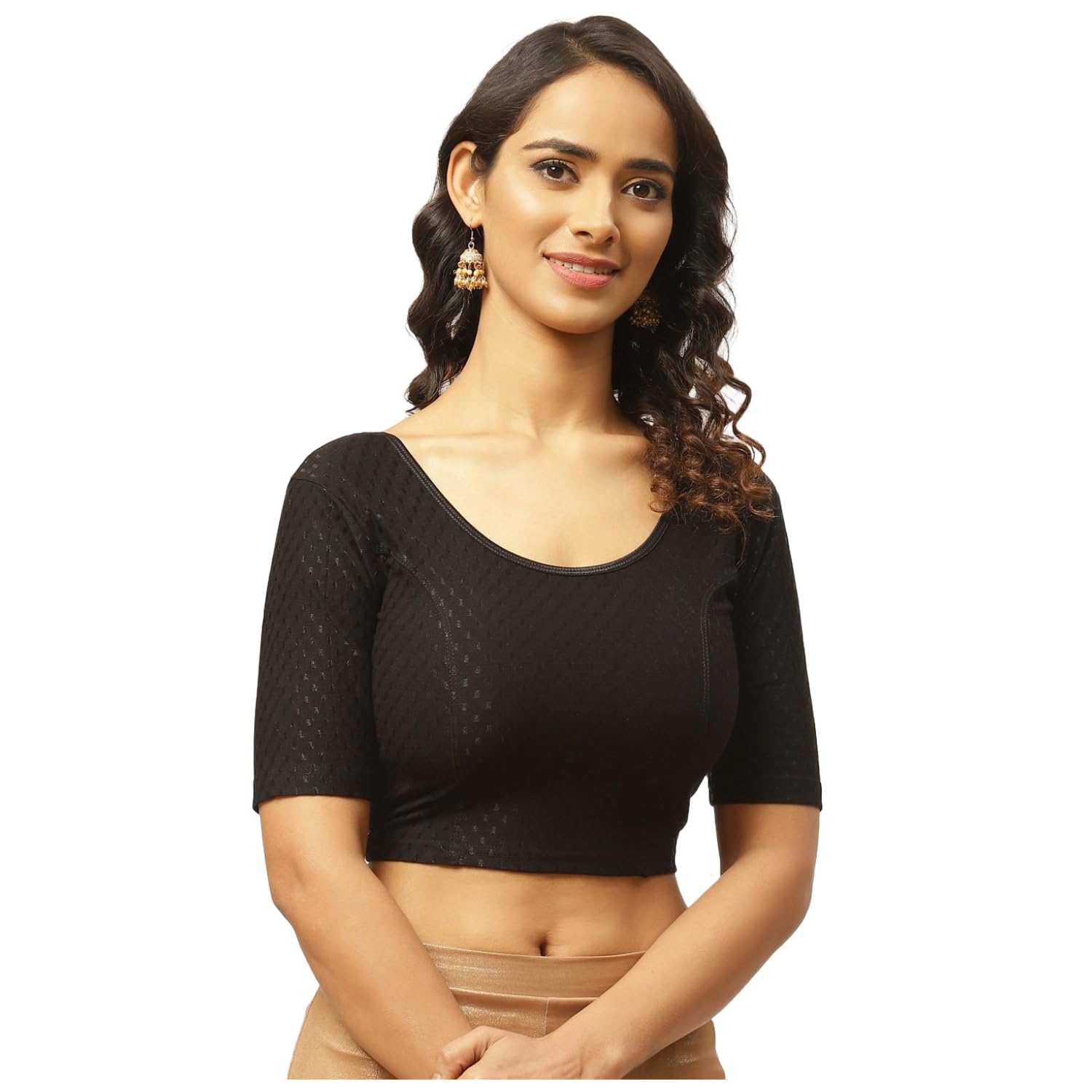 Fressia Round Neck Dobby Cotton Saree Blouse for Women