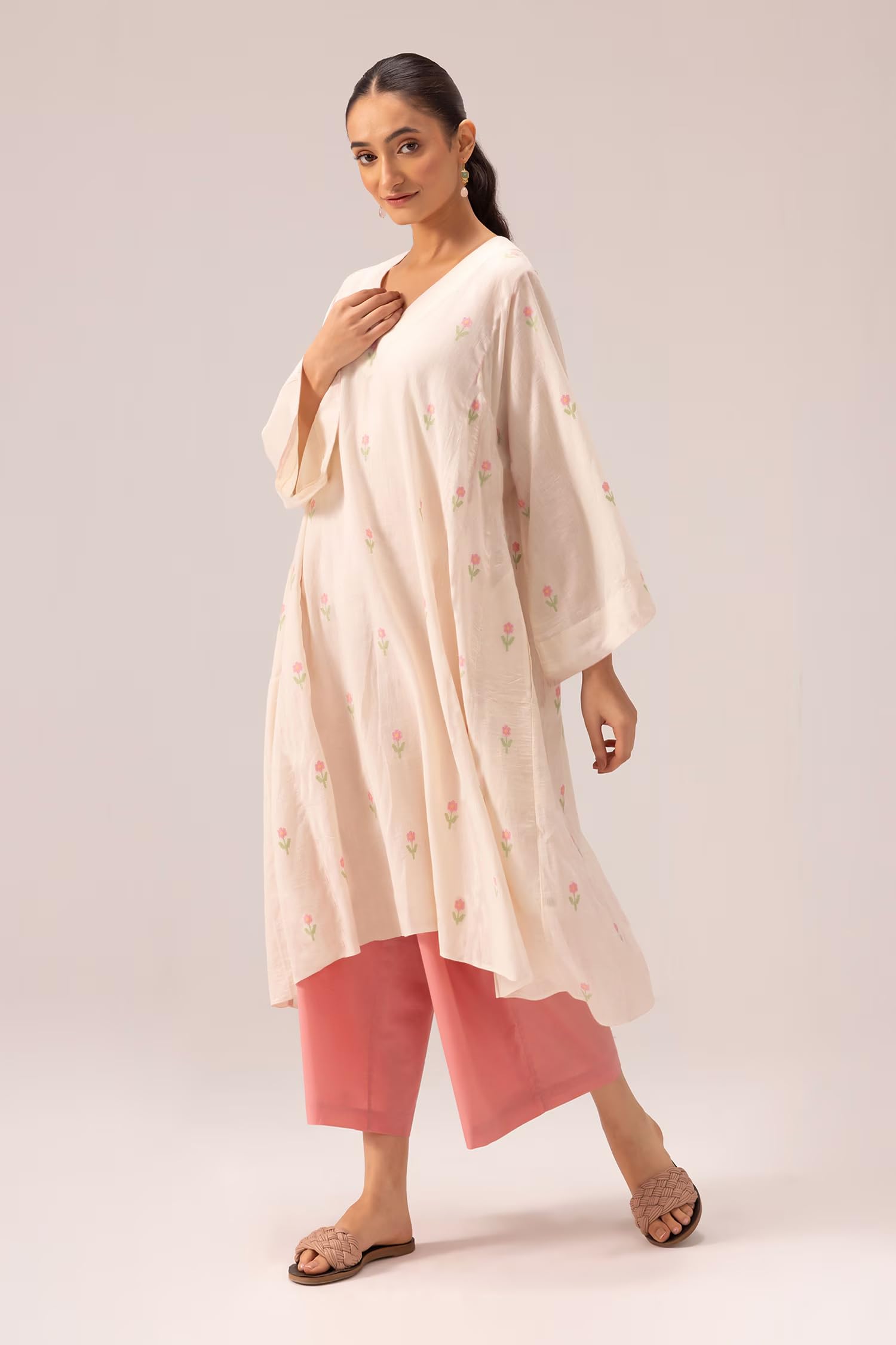 ANNI DESIGNER Cream Anarkali Kurta Set for Women - Image 3