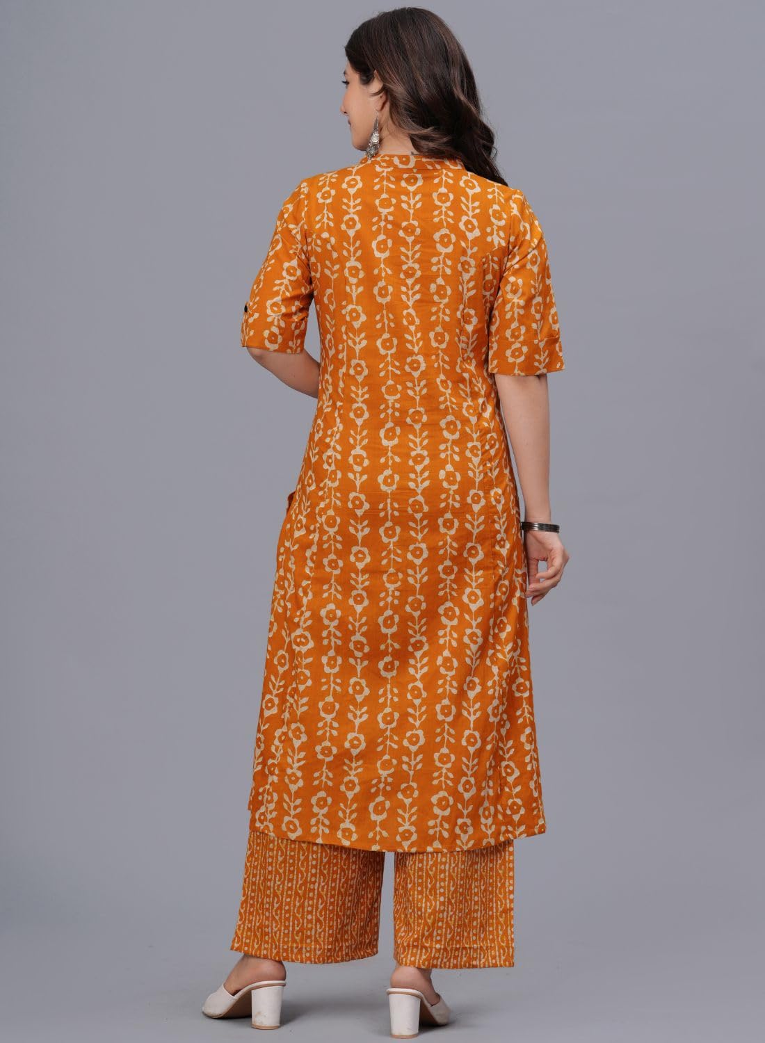 rytras Women's Pure Cotton Printed A-Line Kurta Set - Mustard - Image 2