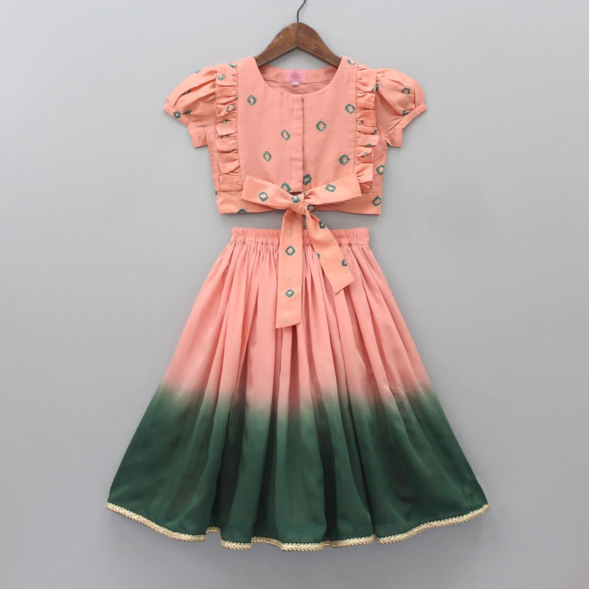 GORLYA Rayon Lehenga Choli Set - Green Peach - Image 2