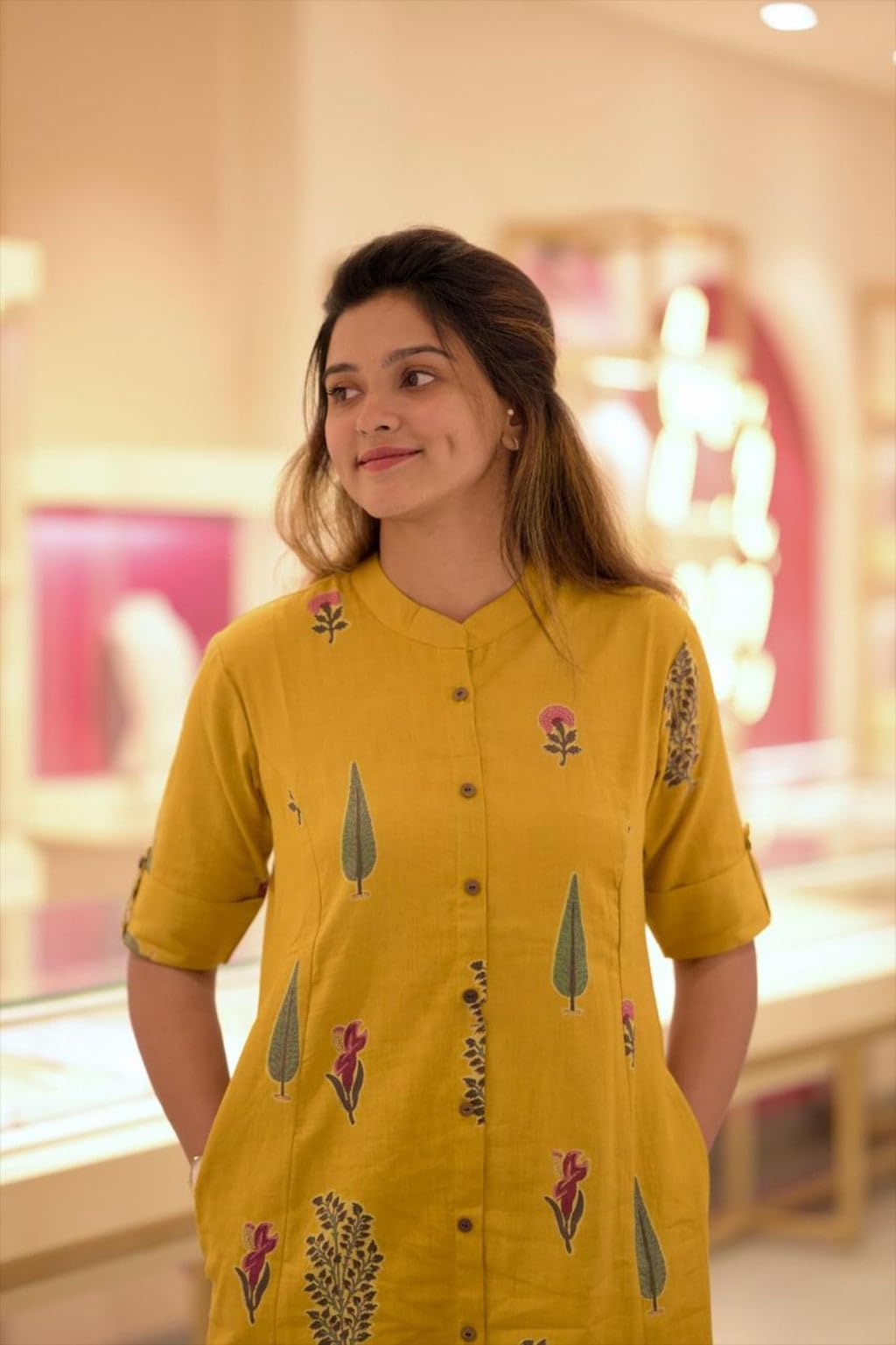 ANNI DESIGNER Women's Rayon Viscose Kurta with Pant - Yellow - Image 4