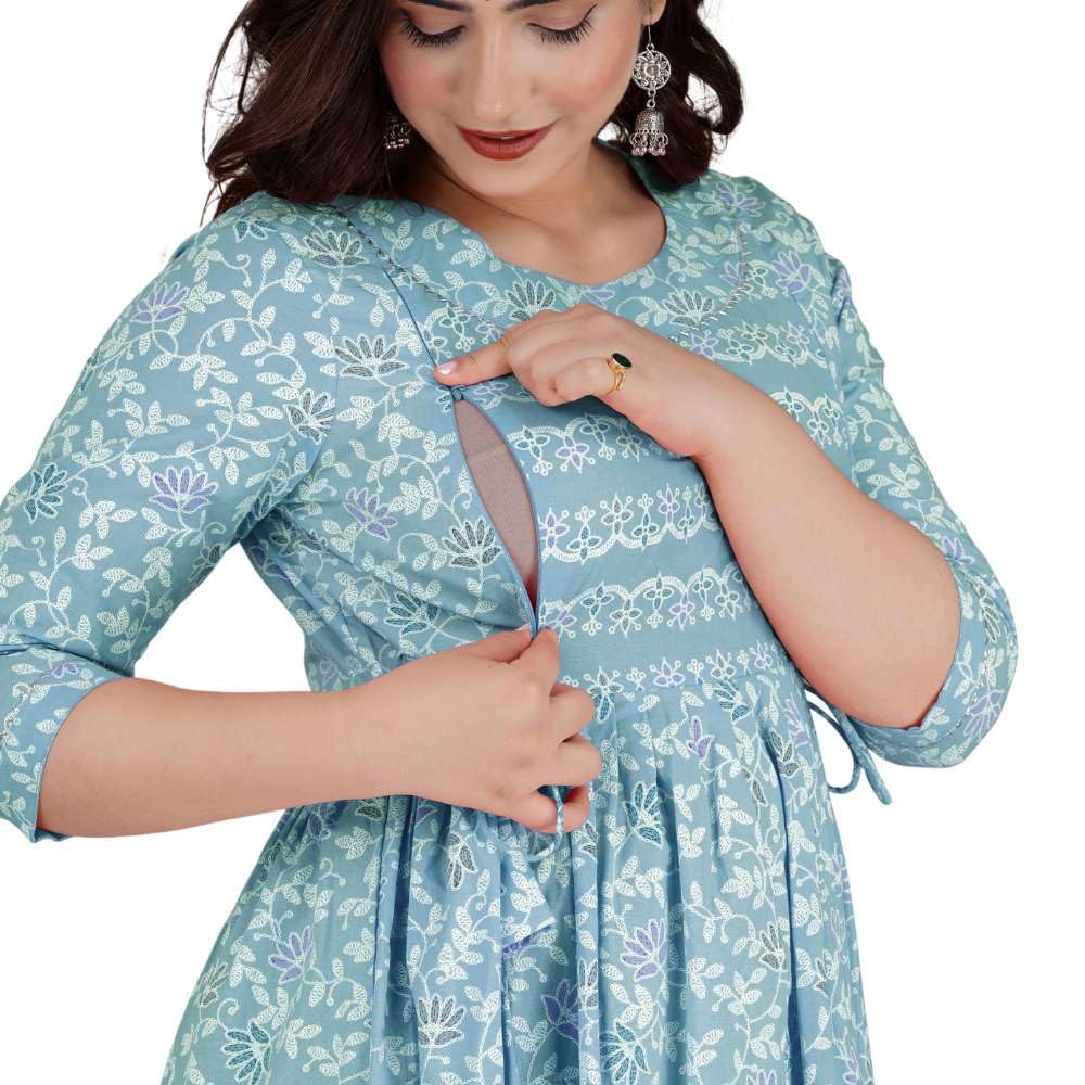 GarbGlide Maternity Feeding Kurtis - Aqua Blue
