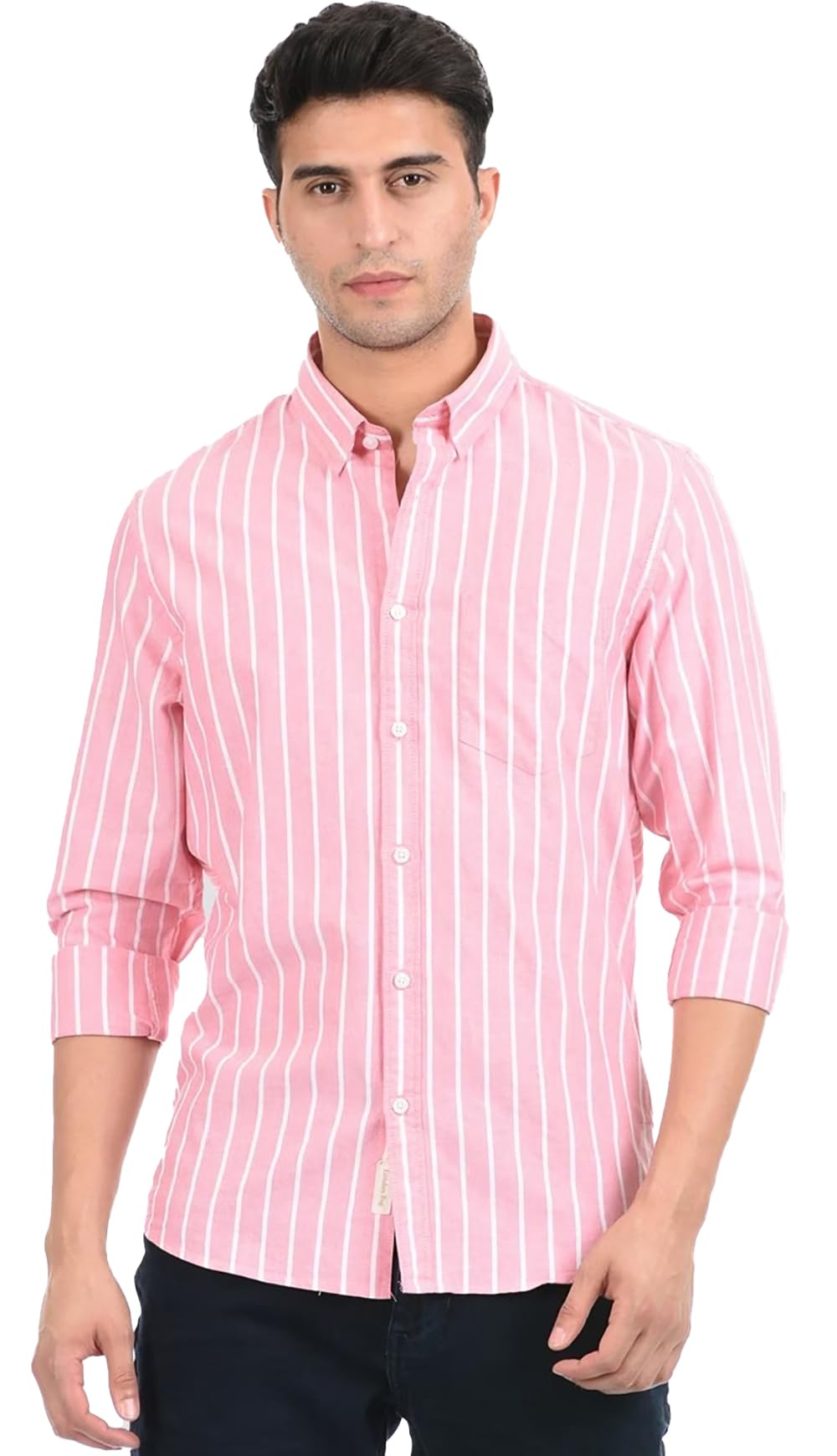 U-TURN Men's Slim Fit Casual Shirt - Pink Striped