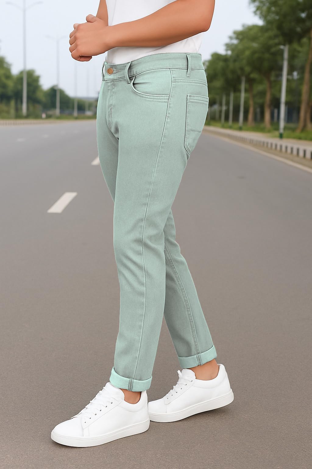 KARGEENS Slim Fit Stretchable Jeans for Men - Green - Image 4