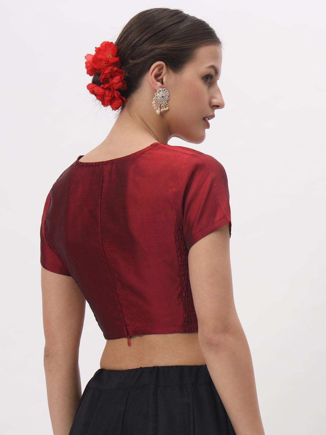studio rasa Women's Silk Blend Crop Top - Maroon - Image 5