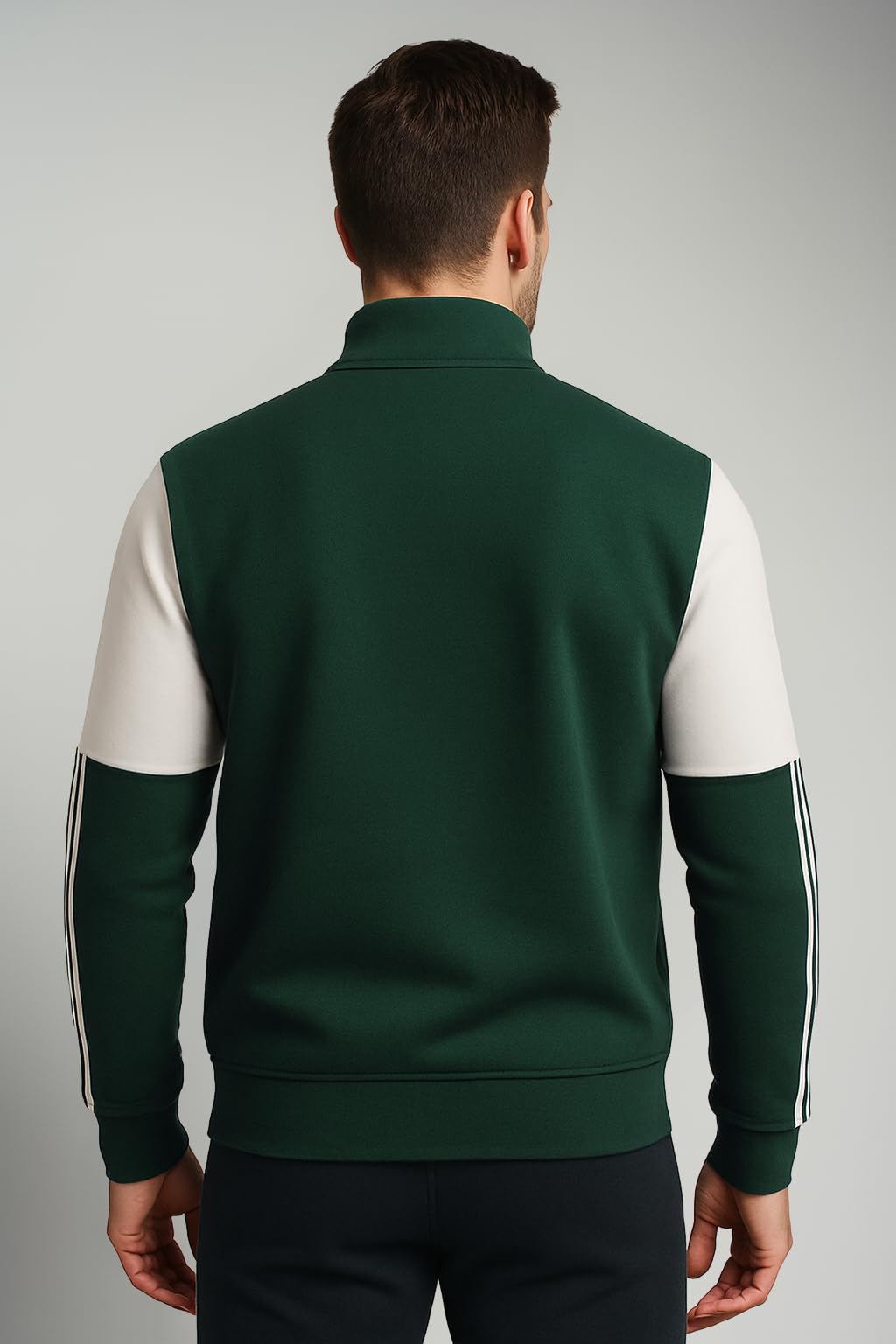 GarbGlide Stripe Half Zipper Sweatshirt for Men - Green - Image 2
