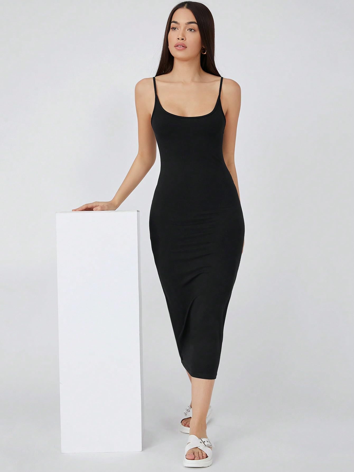 Aahwan Black Spaghetti Strap Midi Bodycone Dress - Image 4