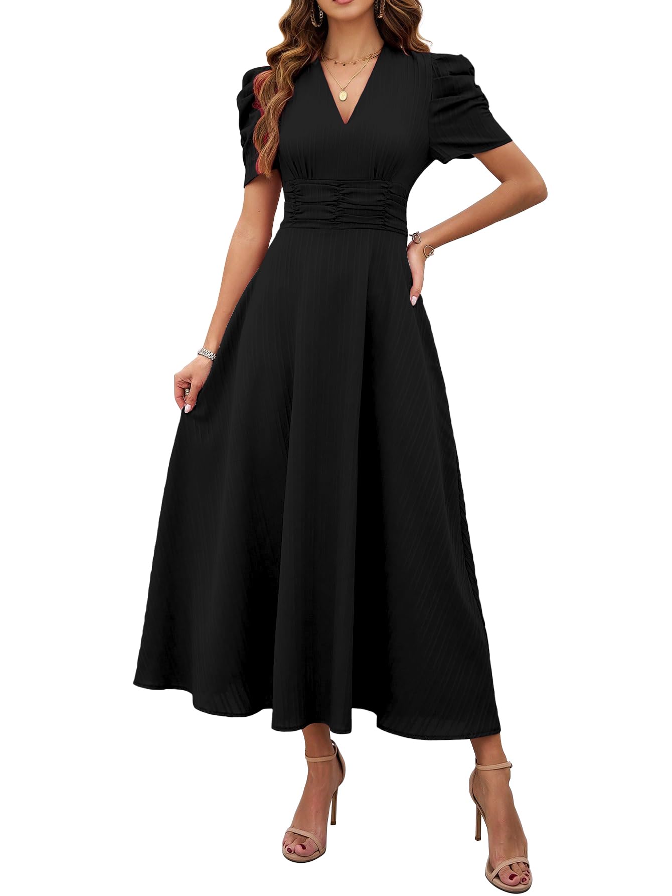 Shasmi Women's Black V-Neck Maxi Dress