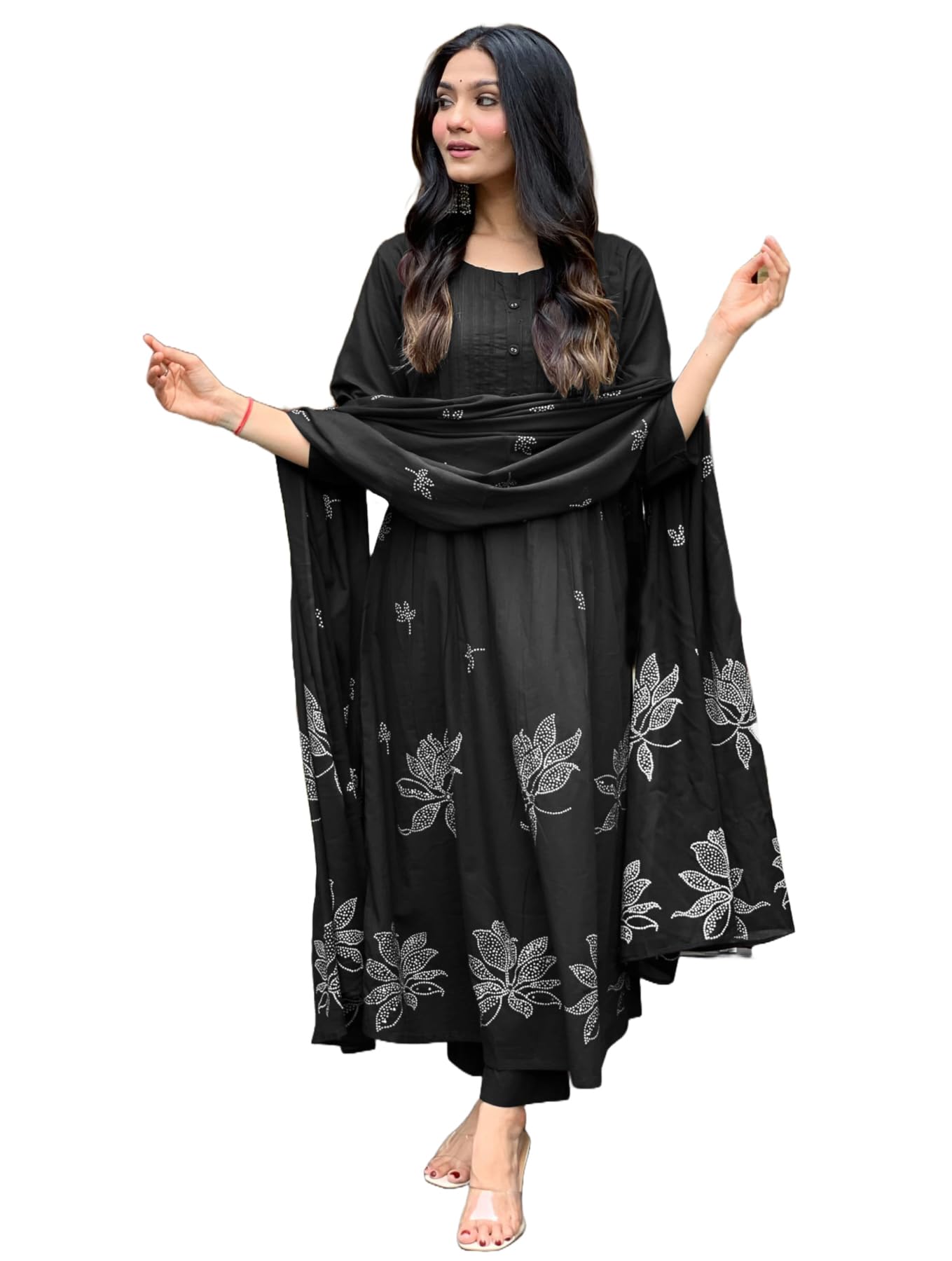 GoSriKi Women's Black Anarkali Kurta Set