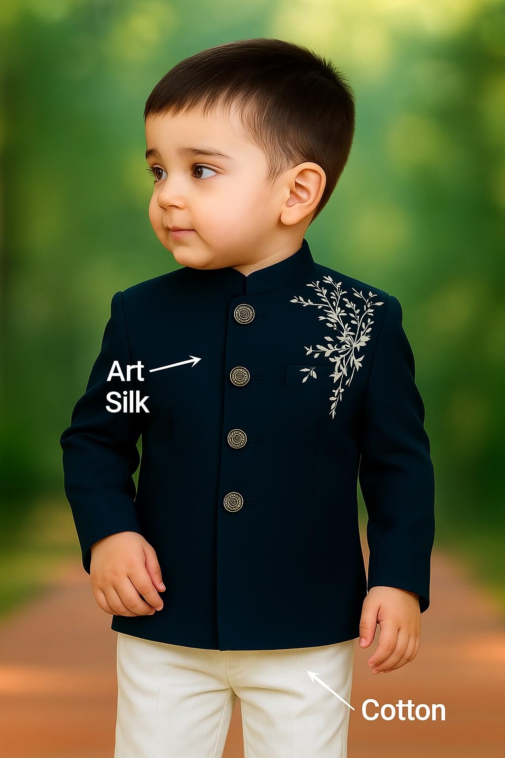GarbGlide Baby Boy Sherwani Set - Navy Blue Embroidered - Image 5