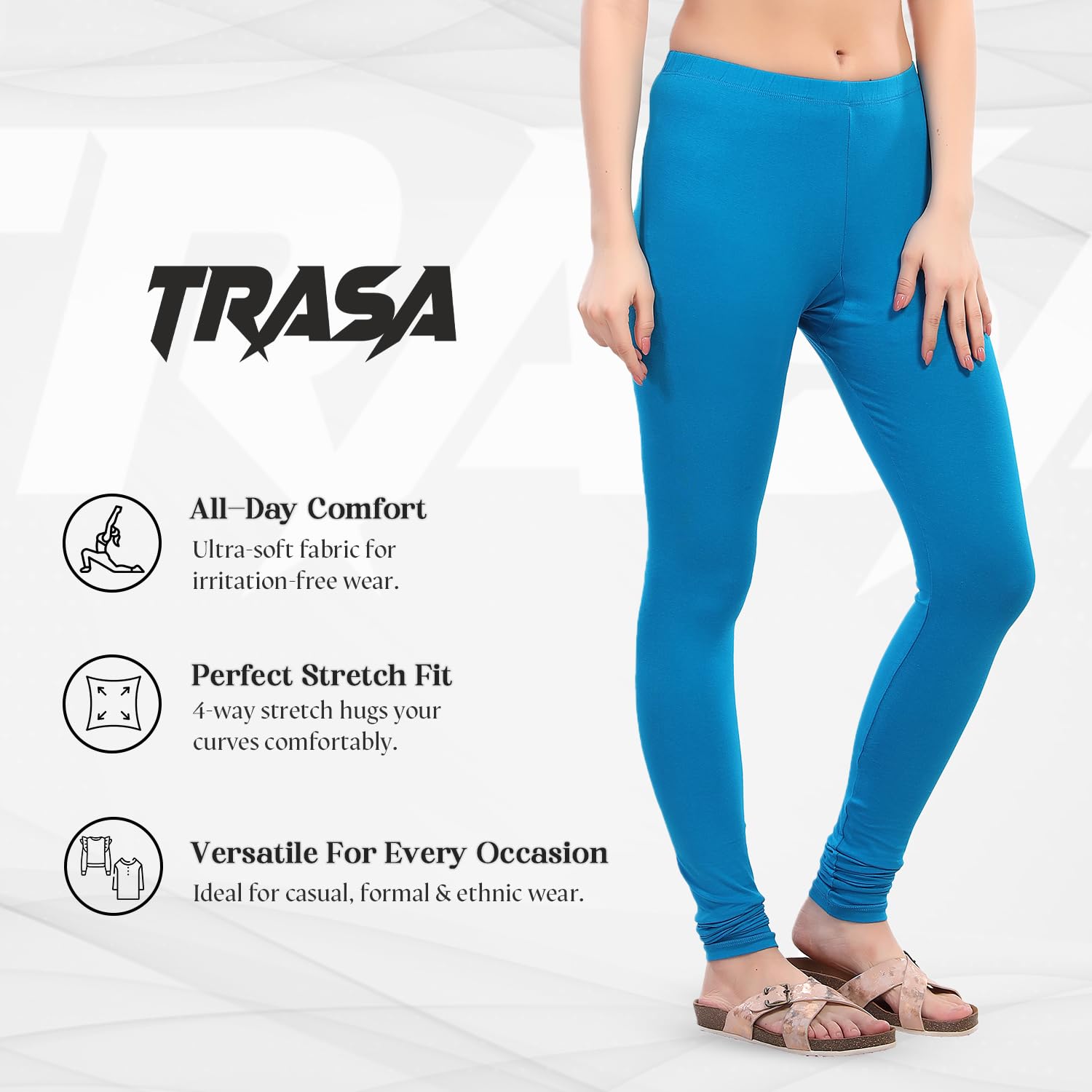 TRASA Churidar Leggings for Women - Sky Blue - Image 2